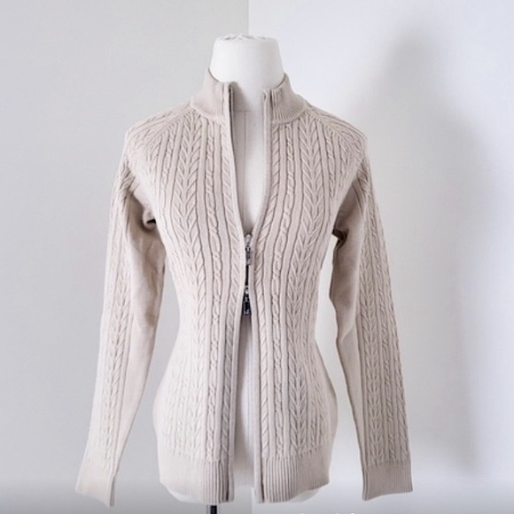 Vintage Jessica Sport Cream Double Zip Cable Cardigan - Picture 1 of 9
